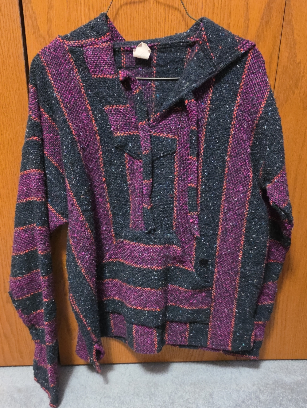 Striped Baja Hooded Pullover Sweatshirt - Black & Purple